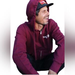 Lazy Dog Rocky Mountains zip up hooded sweatshirt maroon size large unisex